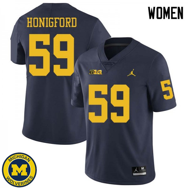 Womens Michigan Wolverines #59 Joel Honigford Navy Jordan Brand University Jersey